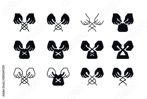 Shoelace Icon Variations. Tying shoelaces. Icon set. Set Logo of