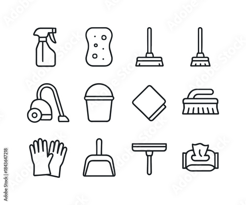 Cleaning Essentials Icons. Cleaning essentials. Line icon set of