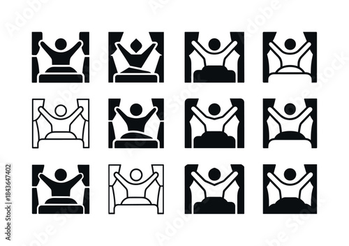 Morning Stretch Icons. a person waking up from a restful night