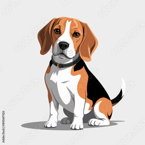 This image features an adorable Beagle dog sitting gracefully, showcasing its distinctive brown and white coat. Ideal for dog lovers and pet-related content.