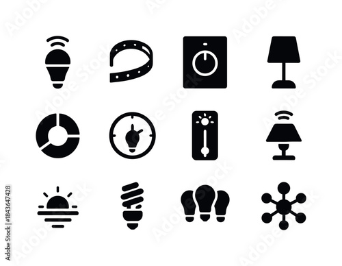 Connected Lighting Icons. connected lighting. Solid icon set of