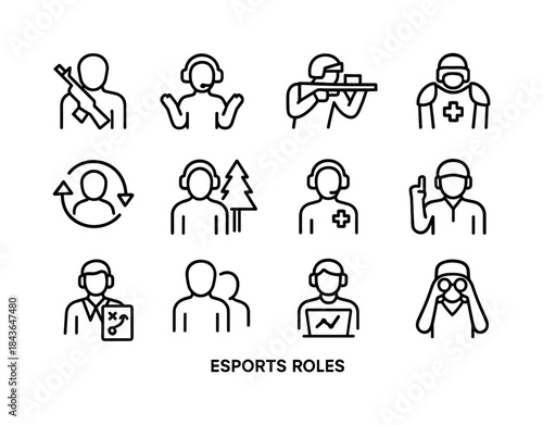 Esports Roles Icons. Esports Roles. Line icon set of Esports Rol