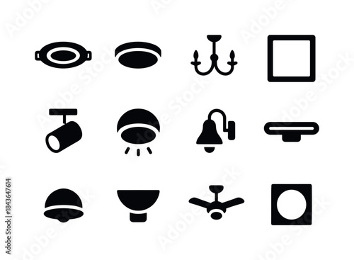 Ceiling and Wall Lighting Icons. Ceiling and wall lighting. Soli