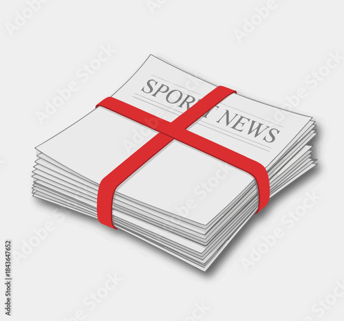 A neatly stacked pile of newspapers wrapped with red bands, prominently featuring the title 'Sport News,' symbolizing the importance of sports journalism and media.
