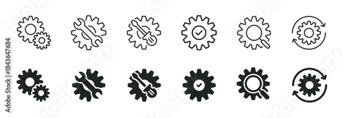 Repair and Setting icon set. Thin line and glyph solid style series icons