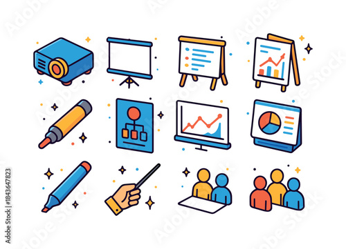 Visual Aid Icons. Using Visual Aids. Colorful isometric vector i