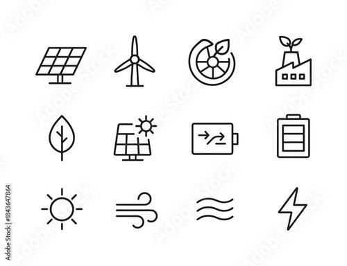 Eco-Energy Icon Set. Renewable energy. Line icon set of renewabl