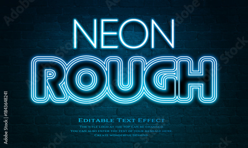 [Editable Text Effect Logo] ”neon  Rough  Logo” The title logo style is a Three lines neon glowing logo on a brick textured background.