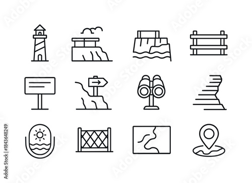 Seaside Icon Collection. Seaside Landmarks. Line icon set of Sea