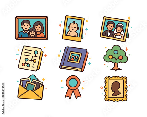 Colorful Family Archive Icons. family archives. Colorful isometr