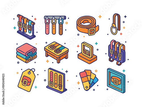 Colorful Belt Icons. Belt Display. Colorful isometric vector ico