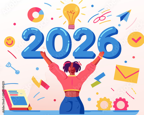 Celebrating new year 2026 with bright ideas and successful achievements