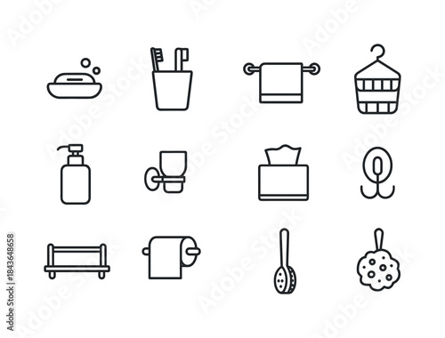 Bathroom Icon Set. Bathroom Accessories. Line icon set of Bathro