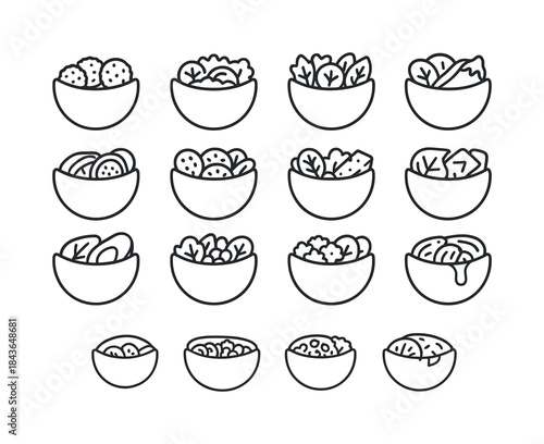 Vegan Pita Icons. Vegan Pitas. Line icon set of Vegan Pitas: fal