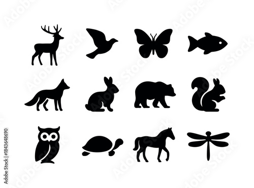 Elegant Animal Icons. Animal grace. Solid icon set of Animal gra