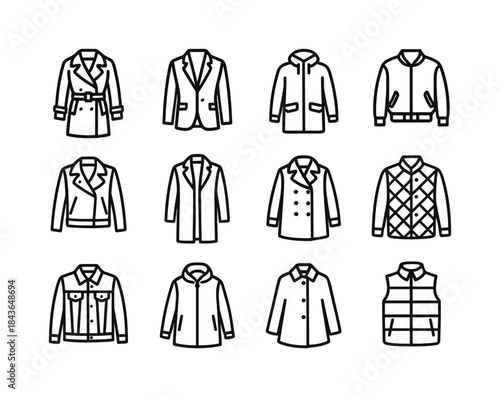 Outerwear Icon Set. Outerwear fashion. Line icon set of outerwea