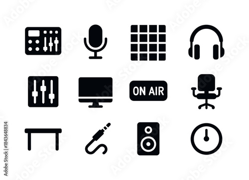 Broadcast Studio Icons. Broadcast Studio. Solid icon set of Broa