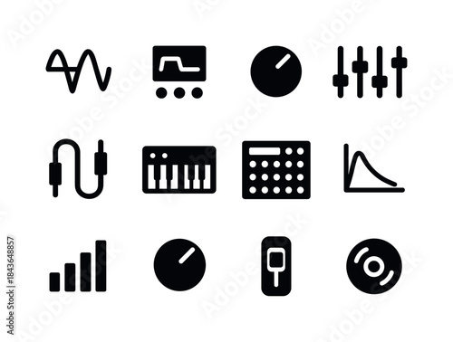 Audio Synthesis Icons. Audio synthesis. Solid icon set of audio
