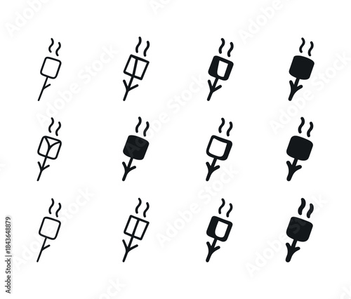 Marshmallow Logo Variations. Roasting marshmallows. Icon set. Se