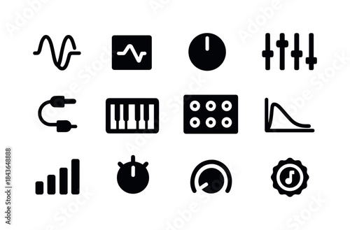 Audio Synthesis Icons. Audio synthesis. Solid icon set of audio