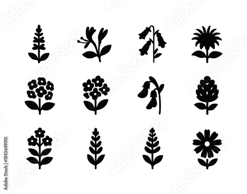 Nectar-Rich Plant Icons. Nectar-rich plants. Solid icon set of n