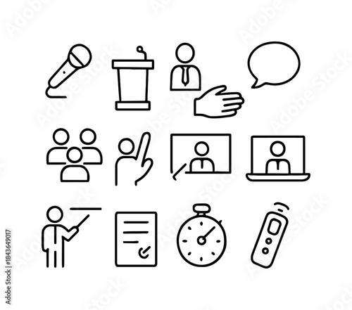 Presentation Icon Set. Presentation techniques. Line icon set of