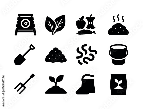 Composting Icon Set. Composting. Solid icon set of composting: c