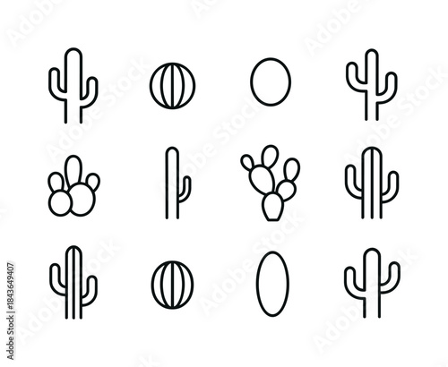 Cactus Icon Grid. Cactus Shapes. Line icon set of Cactus Shapes: