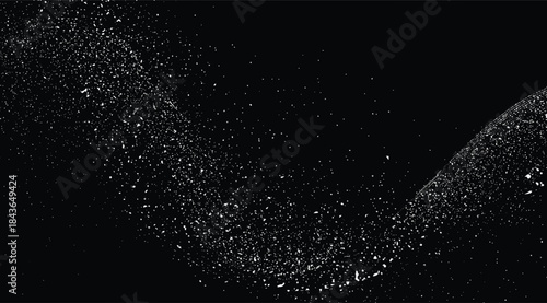 White dust particles on black background abstract shapes flowing motion design