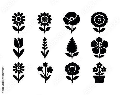 Summer Flower Icons. Summer Flowers. Solid icon set of Summer Fl