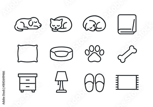 Nighttime Companions Icons. Nighttime Companions. Line icon set