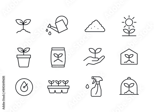 Seedling Care Icons. Seedling care. Line icon set of Seedling ca