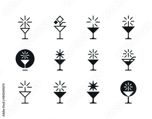 Festive Drink Icons. New Year