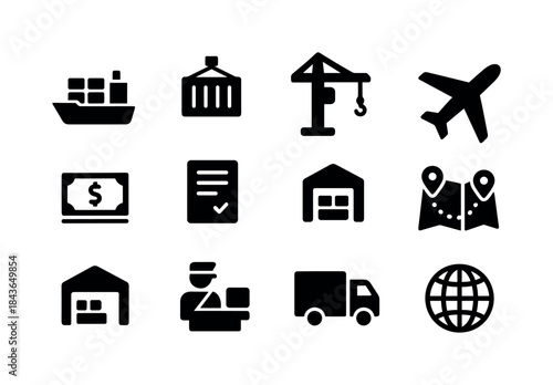 Global Trade Icons. Global trade. Solid icon set of global trade