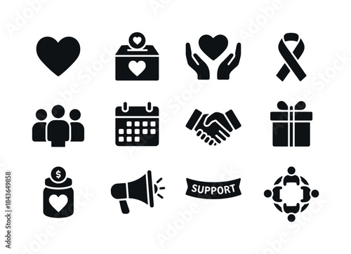 Charity Icons Collection. Organizing a charity gathering with fr