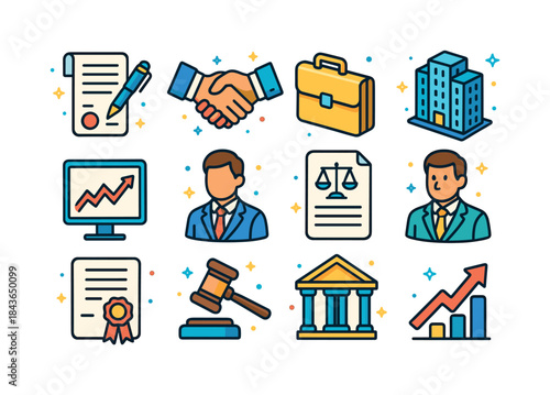 Corporate Merger Icons. Mergers & Acquisitions. Colorful isometr