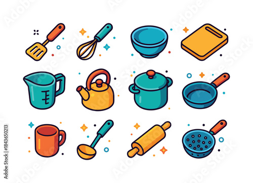 Colorful Kitchen Icons. kitchen objects. Colorful isometric vect