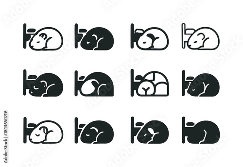 Sleepy Pet Icons. A sleepy pet curled up next to their owner