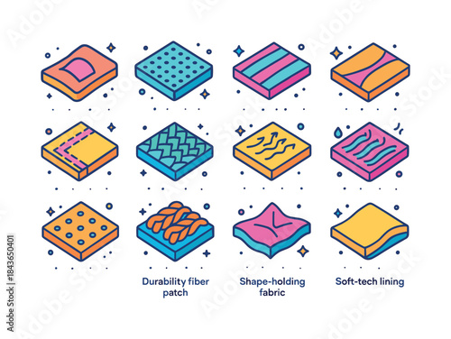 Colorful Fitness Fabric Icons. fitness performance fabrics. Colo