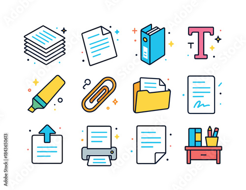 Office Document Icons. office documentation. Colorful isometric