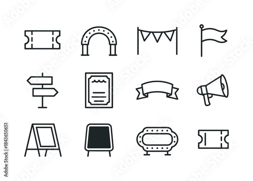 Circus Icon Collection. Circus tickets and signage. Line icon se