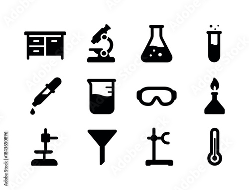 Laboratory Icon Set. Laboratory setup. Solid icon set of laborat