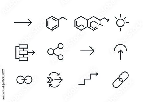 Synthesis Pathway Icons. Synthesis pathway. Line icon set of syn