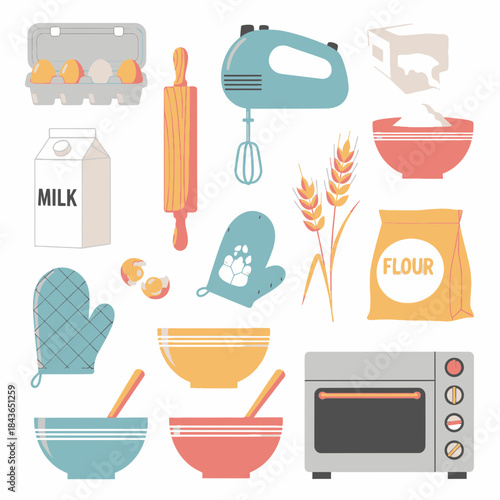 Bakery Food Icon Set – Bread Pastry Dessert Cooking Vector Collection
