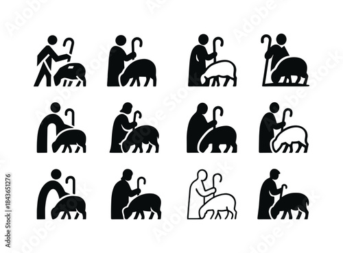 Shepherd Icon Variations. Shepherd. Icon set. Set Logo of shephe