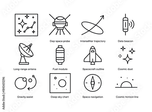 Deep Space Icons. Deep space exploration. Line icon set of Deep