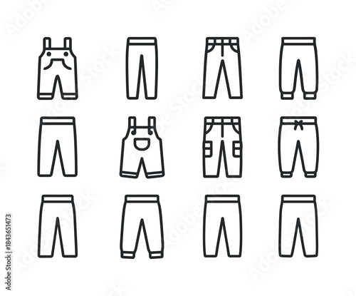 Children's Pants Icons. Children's Pants. Line icon set of Child