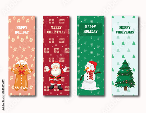 Merry Christmas Vertical Banner Christmas Boomark Vector Design Modern Happy Holiday Banner Stocks  Printable New Minimalist Bookmarks Xmas Library Card New Year Bookmark design and Banner 