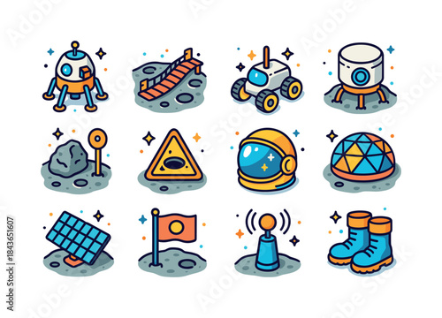 Lunar Tourism Icons. Lunar Tourism. Colorful isometric vector ic