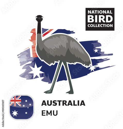 National Bird Set Australia Emu Vector Character